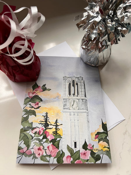 NC State University congratulations card  / framable card art / card for NCSU grad, graduation card, NC State Bell tower, Memorial Belltower