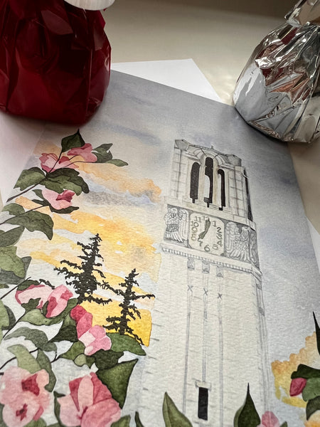 NC State University congratulations card  / framable card art / card for NCSU grad, graduation card, NC State Bell tower, Memorial Belltower