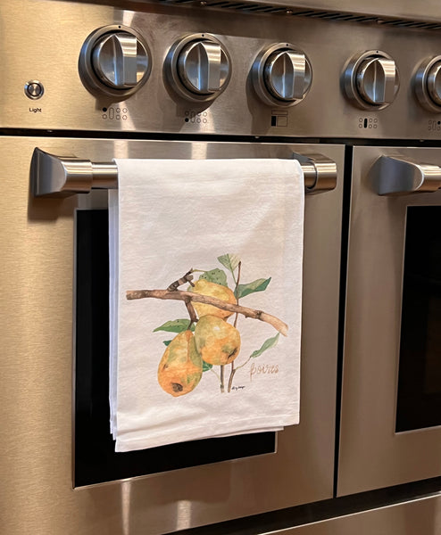 Pears Flour Sack Towel, 100% Cotton kitchen towel, Watercolor pears tea towel, poires, Hostess Gift, Housewarming Gift, Mothers Day