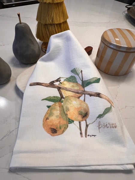 Pears Flour Sack Towel, 100% Cotton kitchen towel, Watercolor pears tea towel, poires, Hostess Gift, Housewarming Gift, Mothers Day