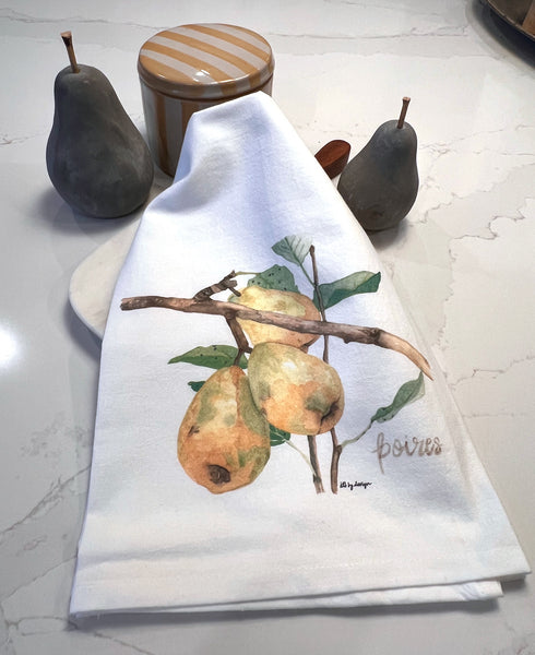 Pears Flour Sack Towel, 100% Cotton kitchen towel, Watercolor pears tea towel, poires, Hostess Gift, Housewarming Gift, Mothers Day