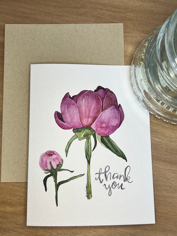 thank you card with watercolor peony