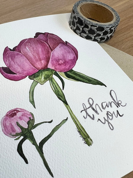 pink peony thank you card