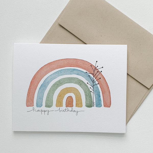 Personalized Birthday Card / watercolor and ink / single folded card / blank inside / Kraft envelope