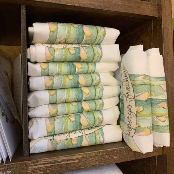 Flour Sack Towel, Fresh Asparagus, 100% Cotton kitchen towel, Watercolor Asparagus tea towel, Hostess Gift, Housewarming Gift, Mothers Day