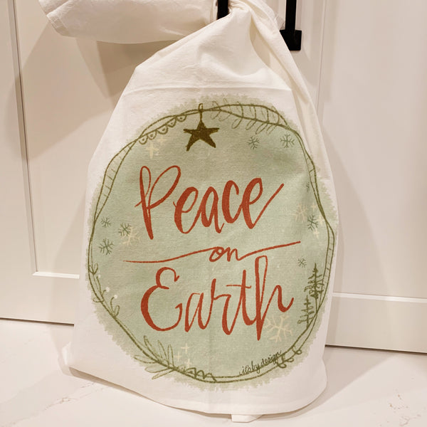 Peace On Earth kitchen towel, Christmas Flour Sack towel, Hostess gift, Christmas party gift, Holiday kitchen towel, Inspirational towel