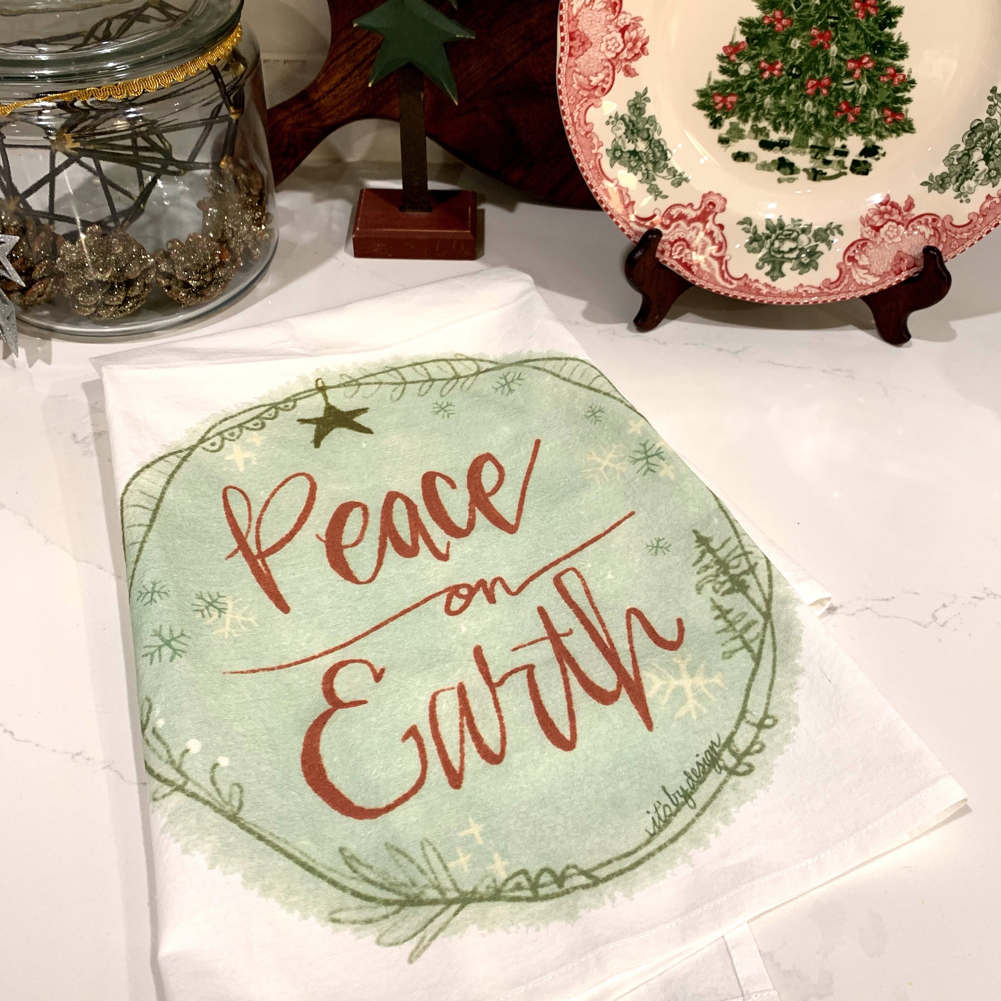 Peace On Earth kitchen towel, Christmas Flour Sack towel, Hostess gift, Christmas party gift, Holiday kitchen towel, Inspirational towel