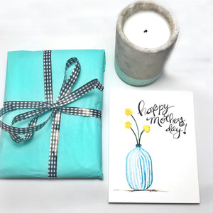 Mother's Day Card /vase of Craspedia Billy Balls / watercolor and ink / single folded card / blank inside / Kraft envelope