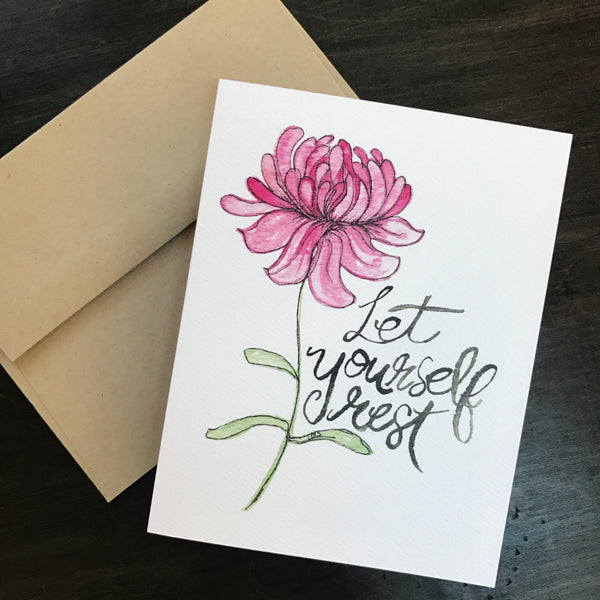 Let Yourself Rest / Get Well / Thinking of You Card / watercolor and ink / blank inside