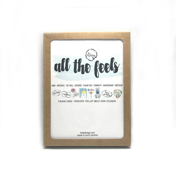 all the feels / pack of 8 note cards / greeting cards / for 8 occasions