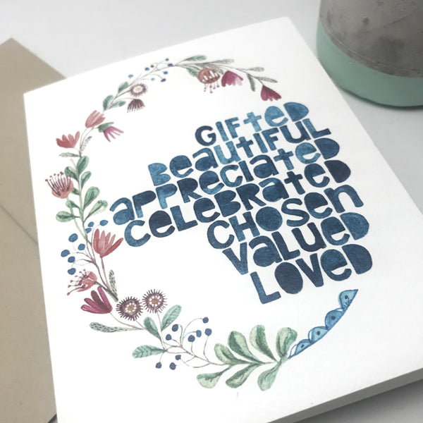 Birthday / Friendship Card / watercolor and ink / blank inside / Happy Birthday /Kraft envelope