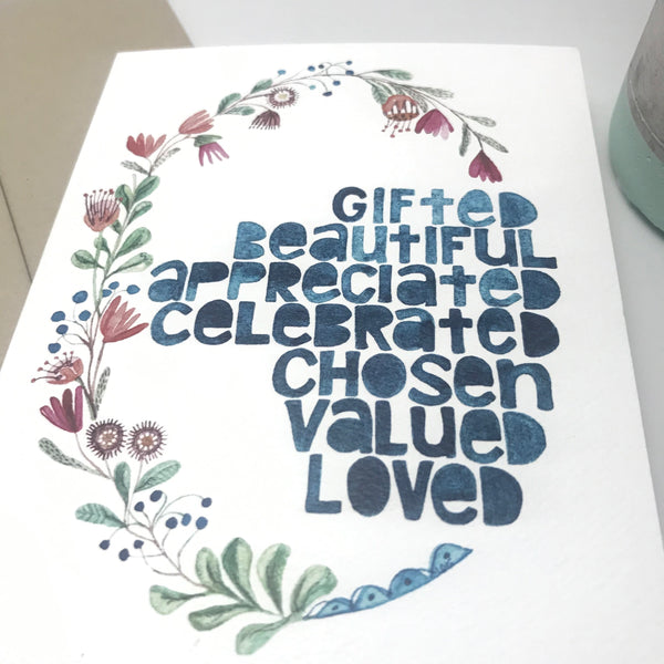 Birthday / Friendship Card / watercolor and ink / blank inside / Happy Birthday /Kraft envelope