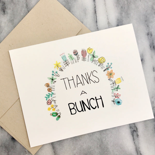 Thanks A Bunch / thank you card / watercolor and ink / blank inside / Kraft envelope